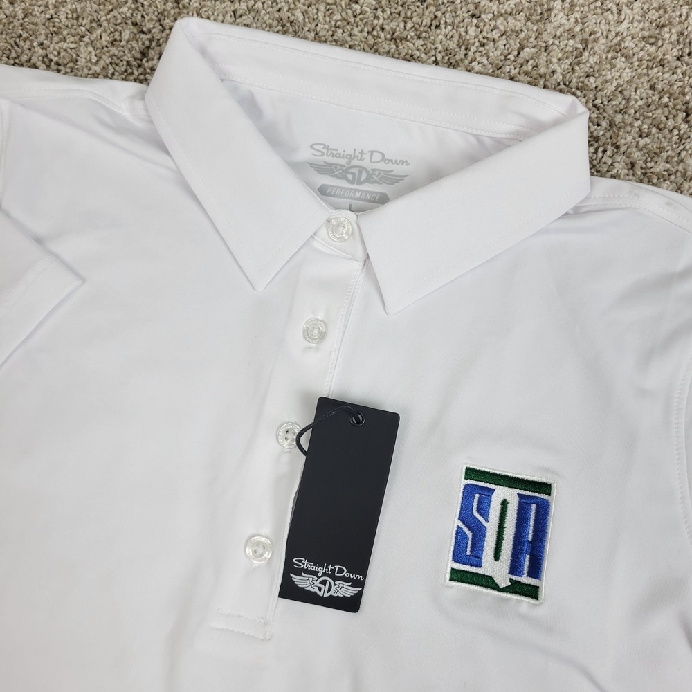 NWT Straight Down Womens Large Solid White Performance Stretch Golf Polo SS